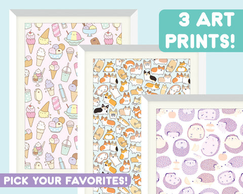 3 Kawaii Doodle Art Prints - Choose Your Favorites!