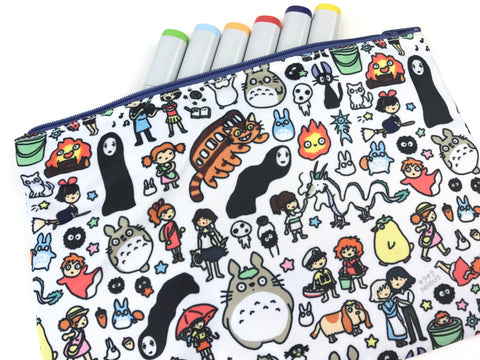 Bigger Kawaii Ghibli Doodle Zipper Pouch