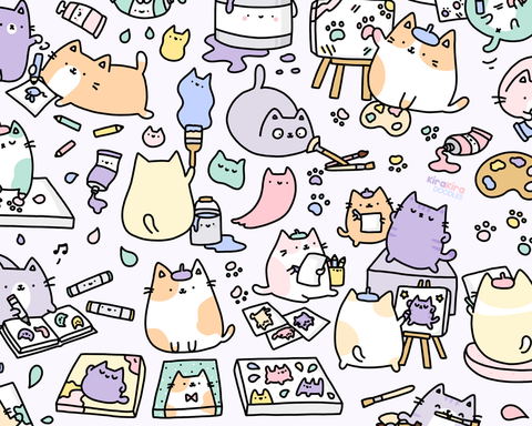 Artsy Cats! Kawaii Kitty Doodle Art Print