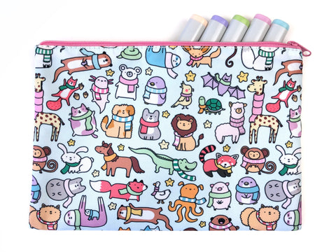 Bigger Animals with Scarves Cute Winter Animals Pouch